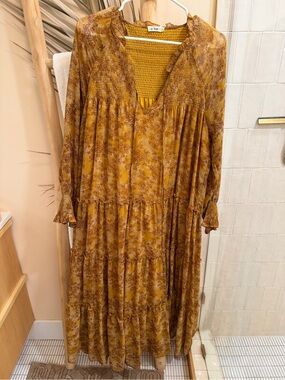 In Bloom Mustard Floral Tiered Maxi Dress